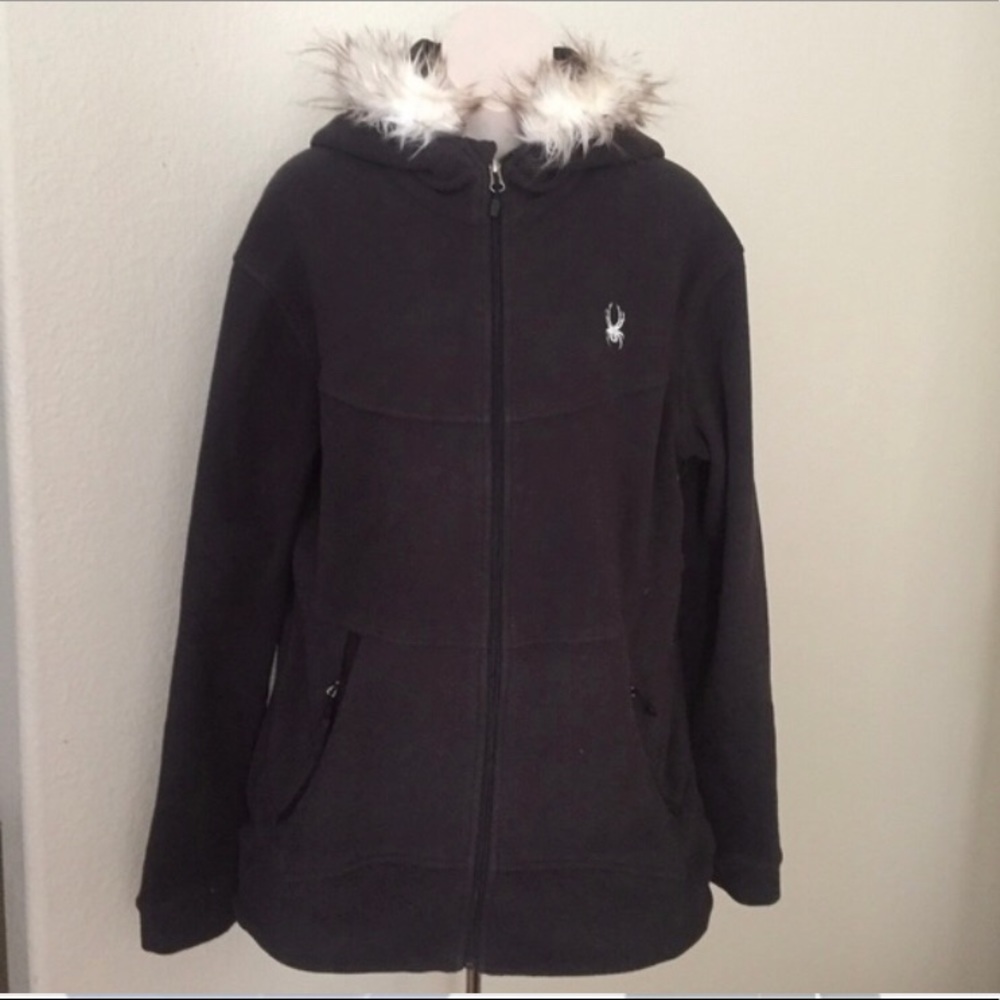 spyder fleece hoodie with faux fur hood